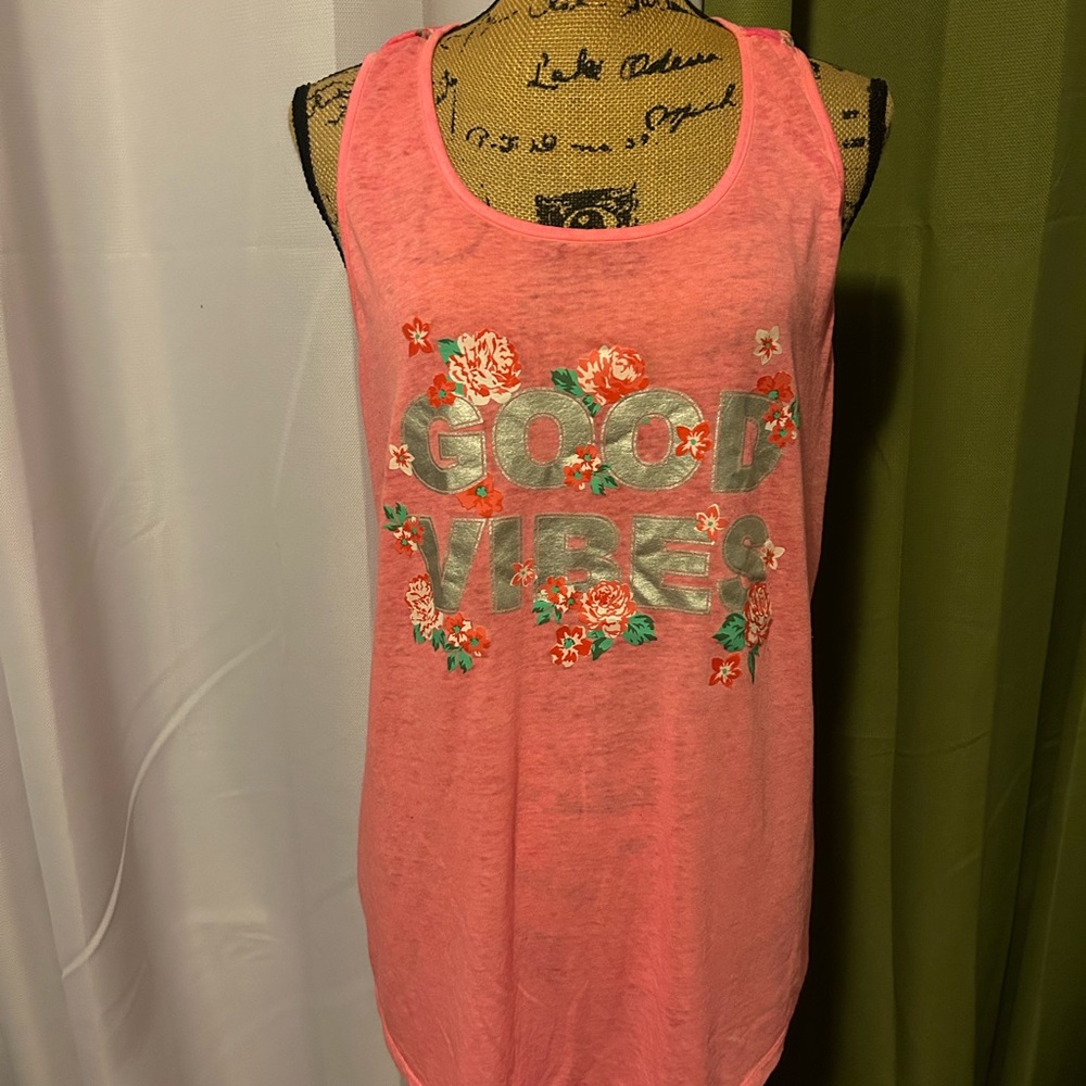 Bobbie Brooks Silver and Pink Graphic Tank Top Sleeveless